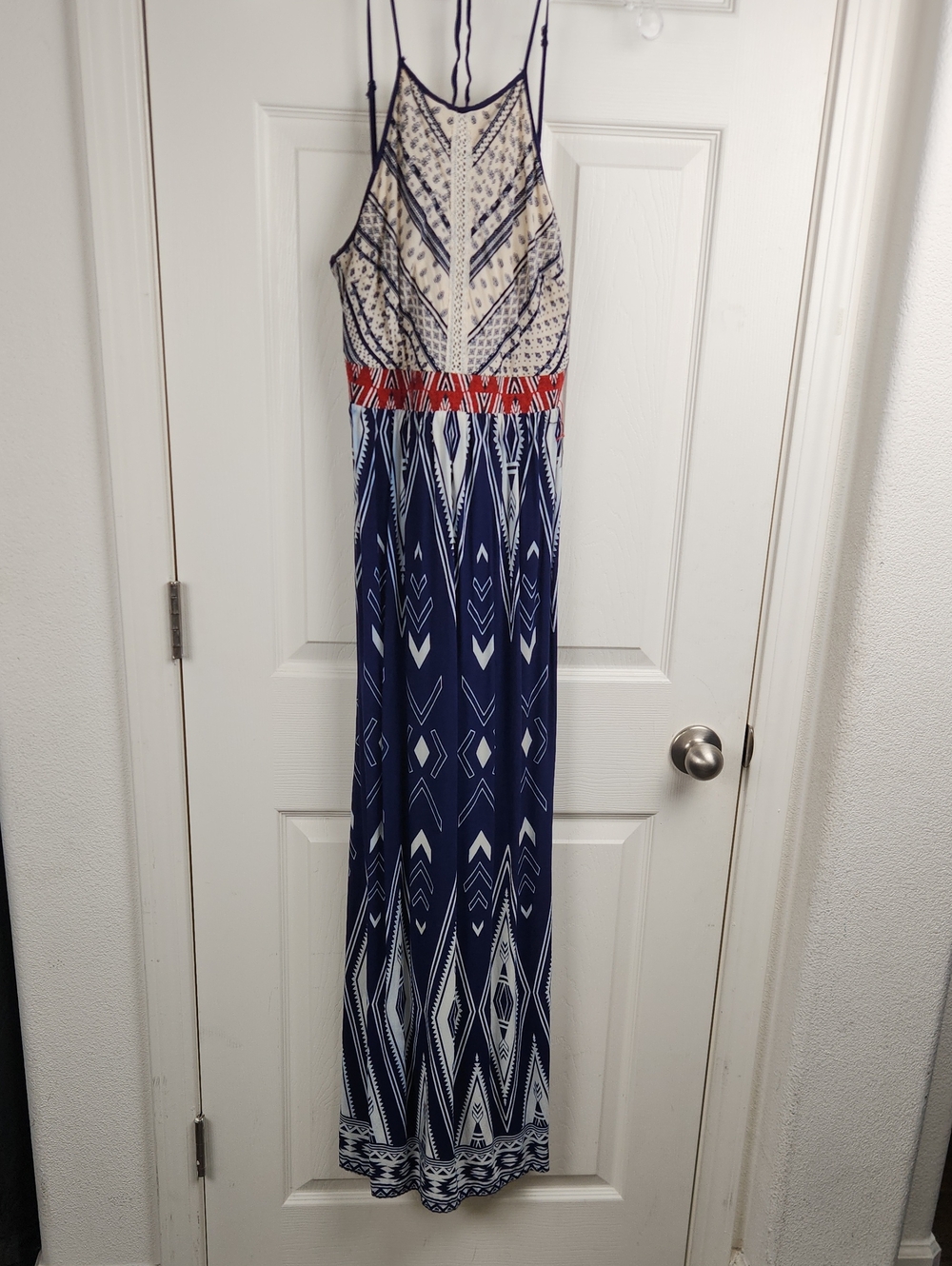 Flying Tomato Navy, Cream & Red Strappy Maxi Dress